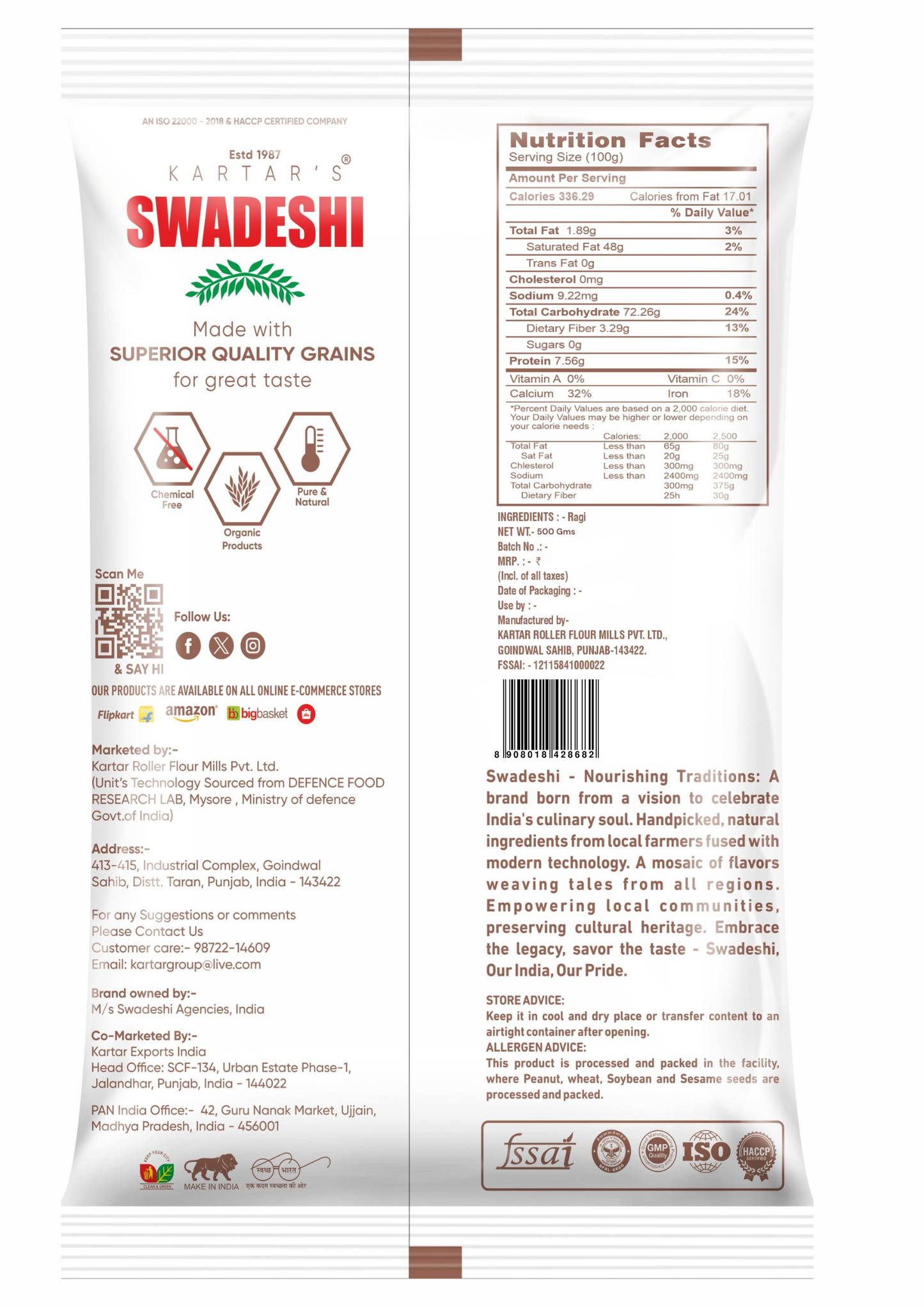 Swadeshi Ragi Atta 500 gms