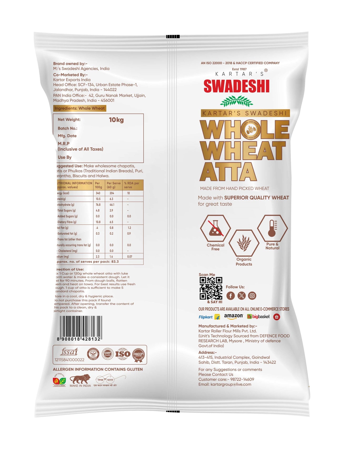 Swadeshi Whole Wheat Atta 10 Kg