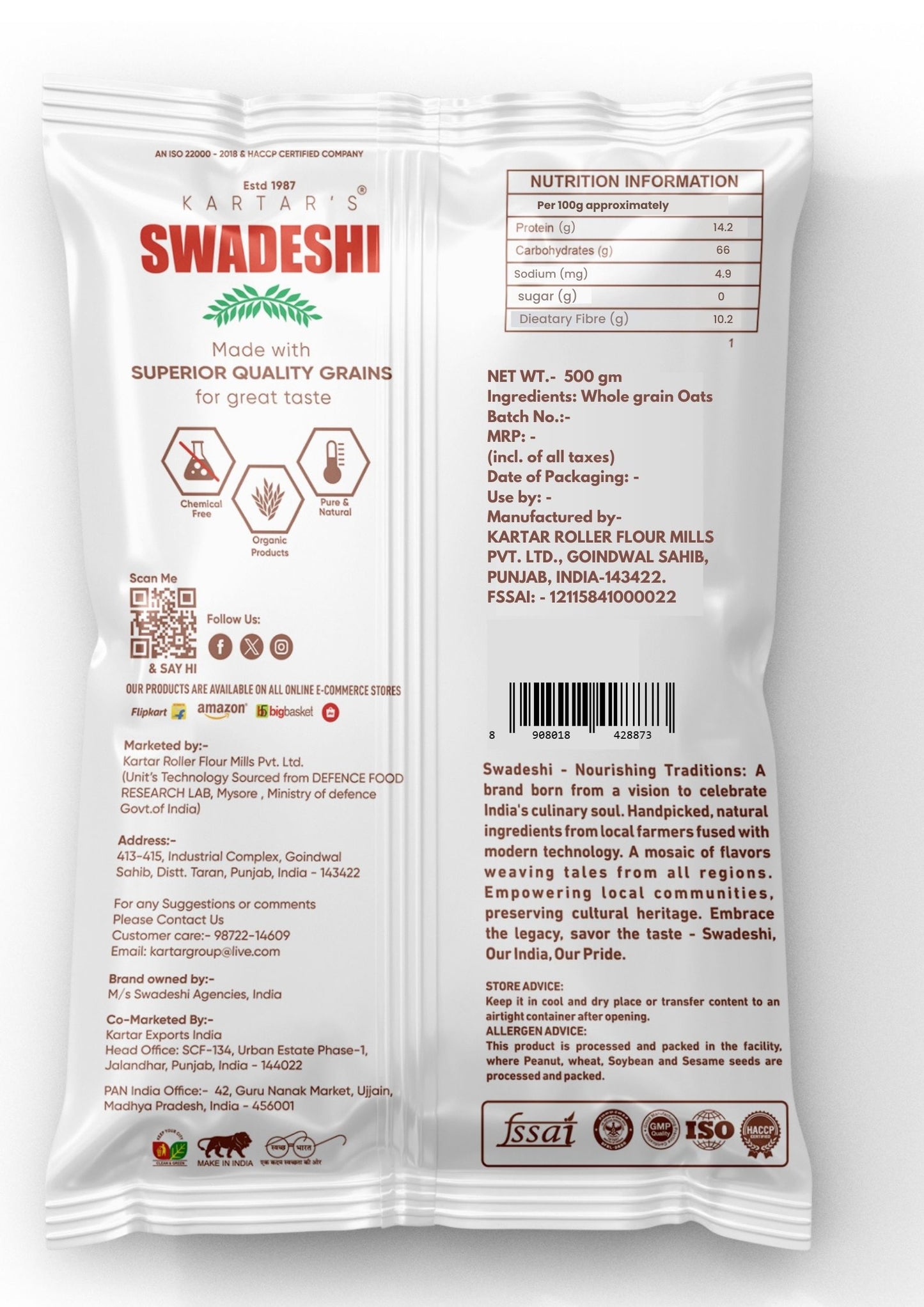 Swadeshi Oats Flour- 500 gms